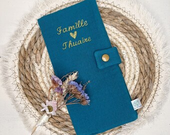 Protects family booklet *fabric of your choice* embroidery family name heart, wedding gift, birth gift