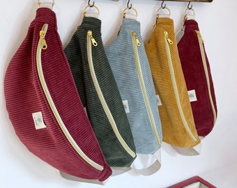 Sac Banane Velours côtelé, couleur au choix, sangle réglable coton lurex