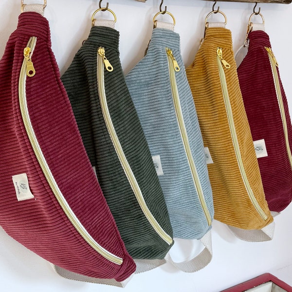 Sac Banane Velours côtelé, couleur au choix, sangle réglable coton lurex