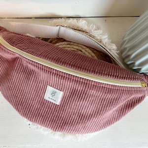 Sac Banane Velours côtelé couleur vieux rose, sangle réglable coton lurex, cadeau femme image 3