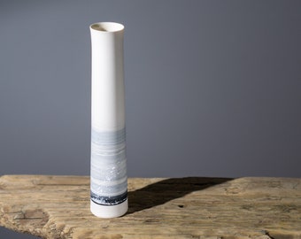 Handmade Porcelain Stormy Grey Stem Vase | UK Artist | Ceramic Bud Vase | Small Flower Holder | One Of A Kind | Birthday Gift | Handcrafted