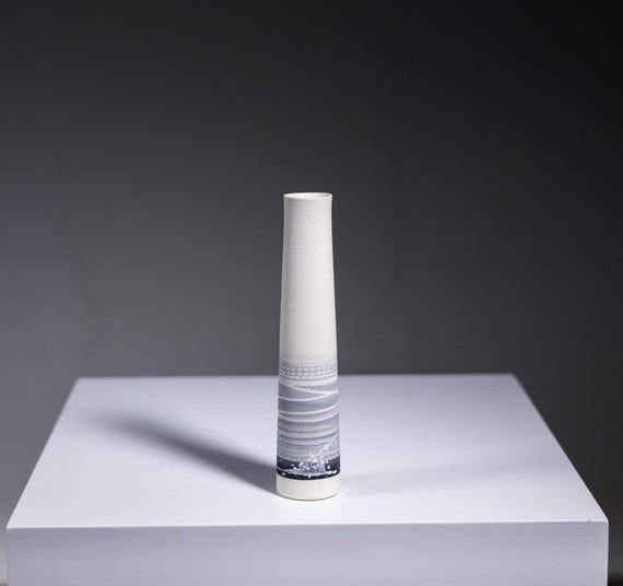 Handmade Porcelain Stormy Grey Bud Vase: UK Ceramic Art