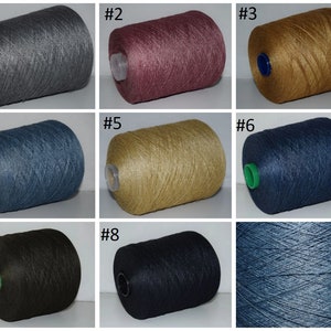 May include: Eight spools of yarn in different colors, including gray, pink, gold, blue, black, and brown. The spools are arranged in three rows of three, with the numbers 1 through 8 printed above each spool.