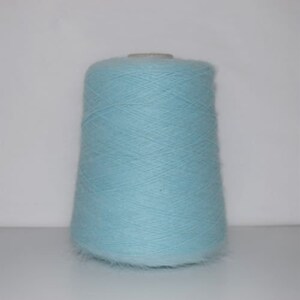 May include: A skein of light blue yarn, wound on a cardboard spool.
