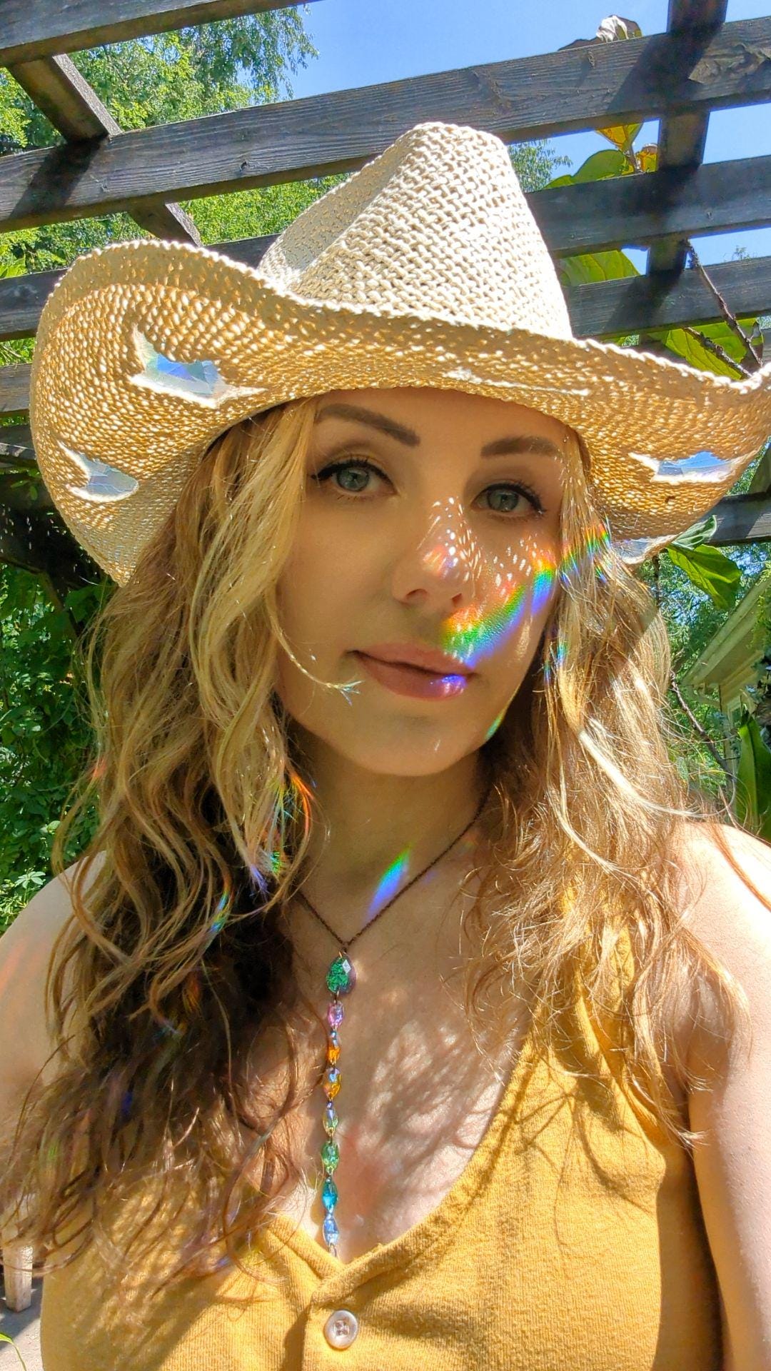 1543 Prism Suncatcher Straw Cowboy Hat - Hand-woven Cosmic Sun Hat Suncatcher Cowgirl Straw Prism Hat, Handmade Celestial  main image 2