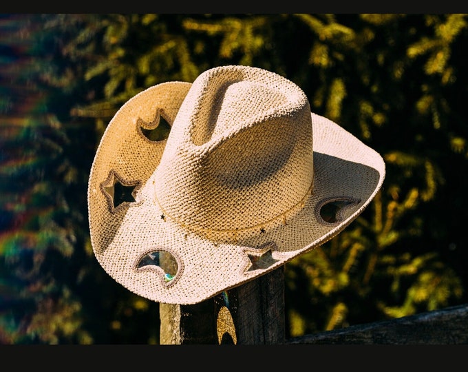 Cowgirl Strohhut Mit Mond & Sternen - Western Hut Für Strand, Festival Und Reisen