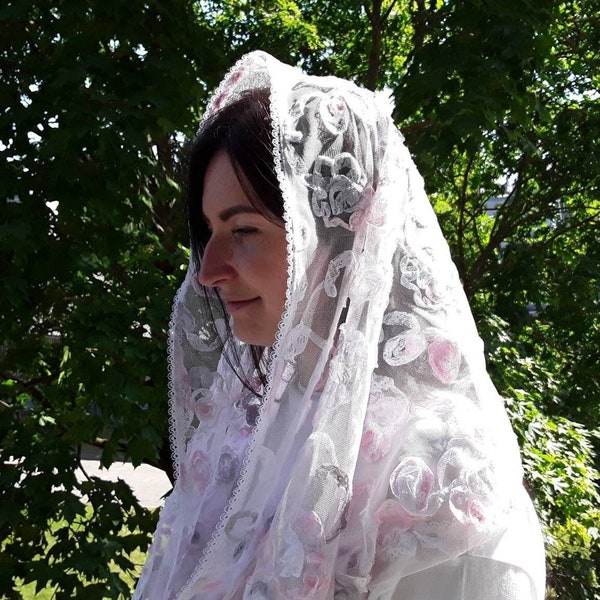 Infinity sheer lace Chapel veil for mass/ Orthodox mantilla headscarf for women/ Church head covering/ Prayer shawl/ Religious gift