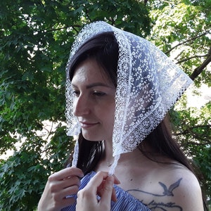 Sheer lace head scarf triangle for women/ Hair bandana kerchief with ties/ Church head covering/ Coquette Fairy core Bride/ Lolitafashion