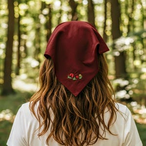 Bandana brodé pour cheveux de coccinelle, foulard triangulaire en lin, cadeau personnalisé