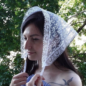 Coquette triangle head scarf/ Sheer lace hair kerchief/ Floral bandana embroidered with ties/ Mori Kei/ Romantic Lolitafashion Gift for Her
