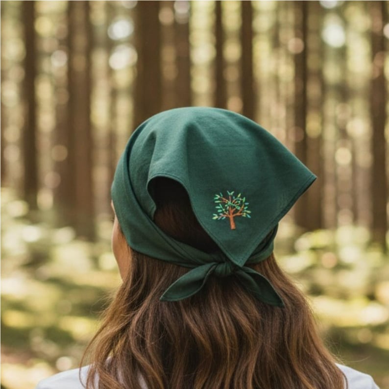Embroidered Linen Hair Bandana: Woodland, Fairy, Mori Kei Style, Triangle Headscarf, Dog & Owner Gift