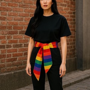 Rainbow waist belt women Unisex statement tie sash colorful Festive Carnival tropical pool party accessory presents Her Him/ Holiday hosting