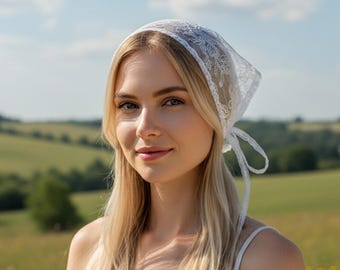 Sheer Lace Bandana with Ties and Sequins: Coquette Bridal Head Scarf Triangle