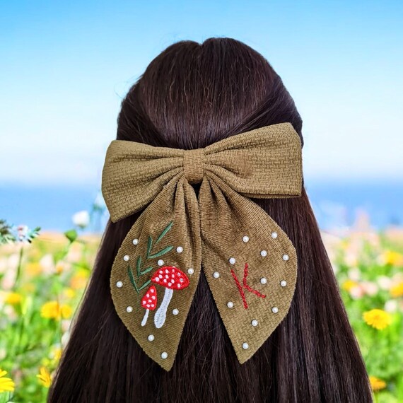 Embroidered Toadstool Velvet Headband Teal Velvet Embroidered Toadstools Headband – Mutual  main image 2