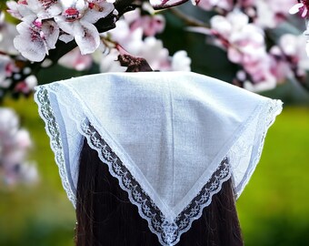 限定価格セール! Lace/ Headscarf Bandana Hair Linen Triangle Scarf Hair White Clothing