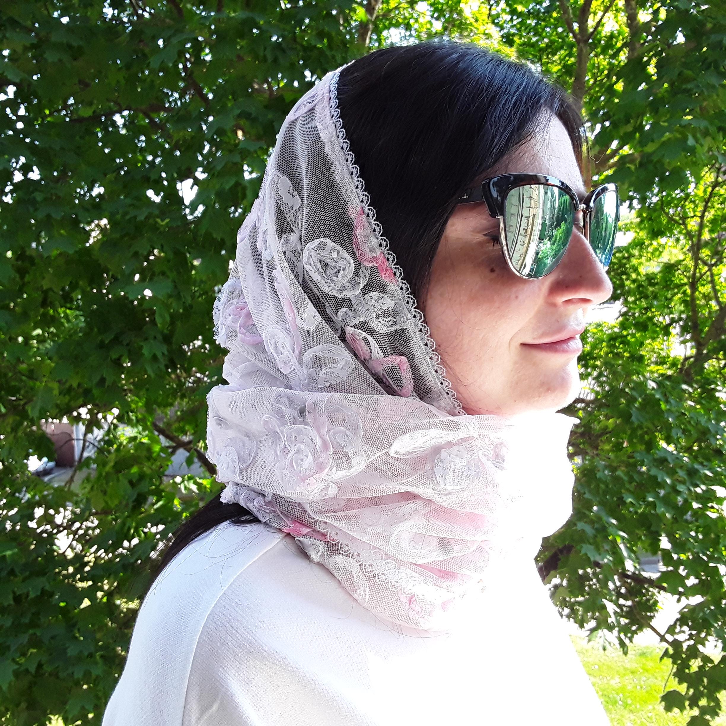 thumbnail image 2 of TEWAX Lace Mantilla Infinity Veil Beautiful Floral Design Head Covering For Women Girls Catholic Church Veils For Chapels 2 of 14