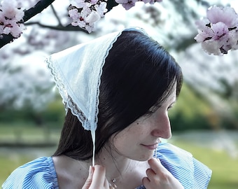 Linen Church Head Covering: Triangle Lace Headscarf Mantilla Tie, Orthodox Wedding