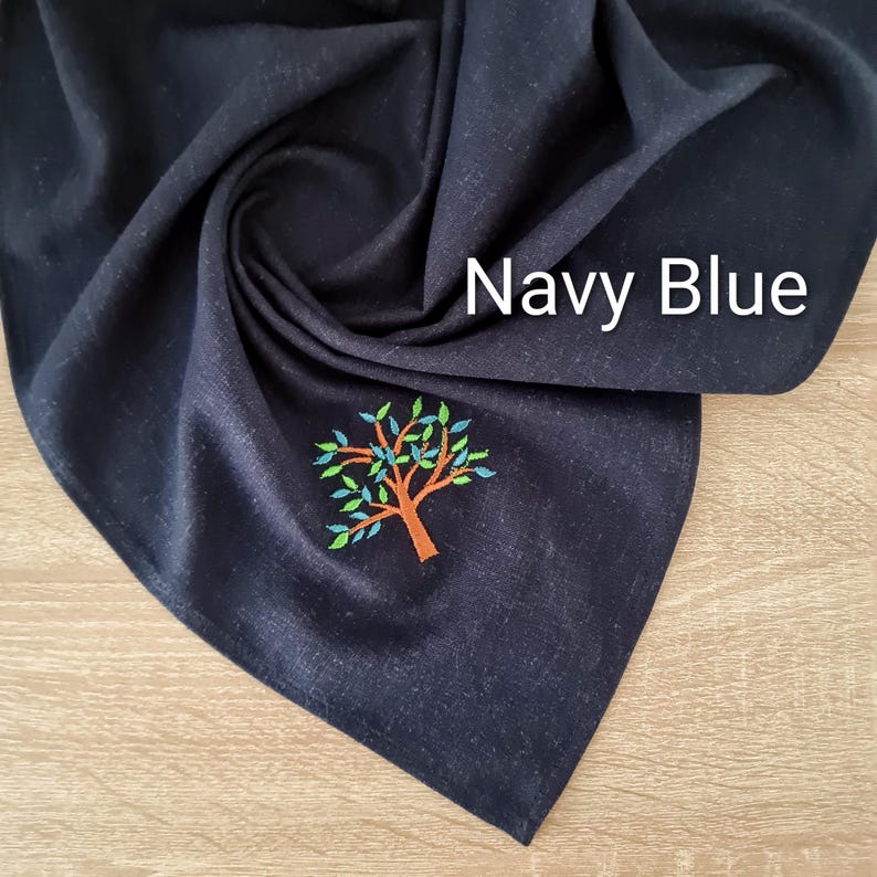 Embroidered Linen Hair Bandana: Whimsy Triangle Headscarf, Personalized Gift