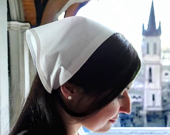 Handmade Linen Church Head Covering: Triangle Chapel Veil Headscarf with Ties