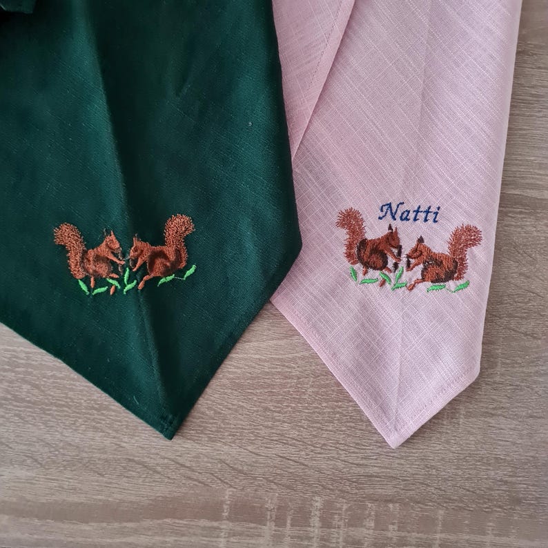 Embroidered Linen Hair Bandana: Woodland, Fairy, Mori Kei Style, Triangle Headscarf, Dog & Owner Gift