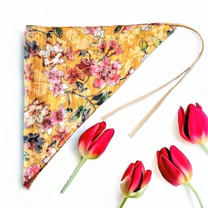 Cotton headscarf hair bandana floral/ Gardening triangle head covering with ties gift her/ Romantic Beach head scarf Present Mom Sister