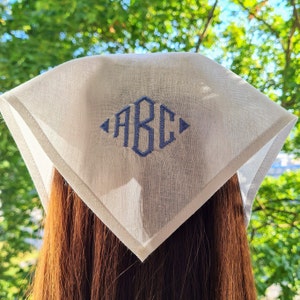 Wedding personalized white hair bandana monogram custom embroidered/ Triangle headscarf with ties beach pool party gift/ Bridesmaid proposal