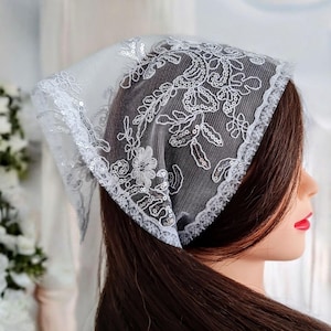 Sheer triangle lace hair bandana with ties Coquette head scarf for women/ Romantic Bridesmaid Bride headscarf/ Bday gift Mom Sister Daughter