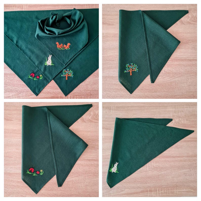 Embroidered Linen Hair Bandana: Woodland, Fairy, Mori Kei Style, Triangle Headscarf, Dog & Owner Gift