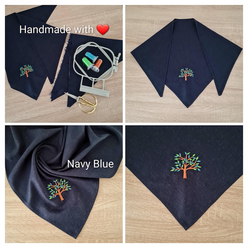 Embroidered Linen Hair Bandana: Whimsy Triangle Headscarf, Personalized Gift