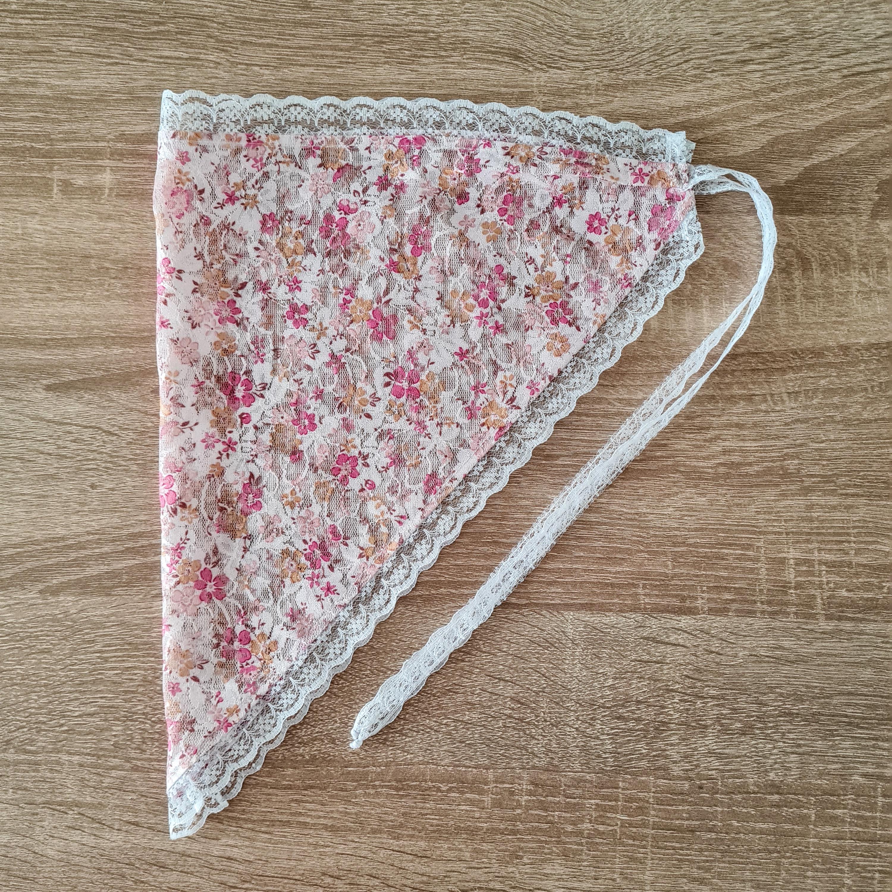 Triangle Head Scarf/ Pink Floral Lace Hair Bandana Kerchief