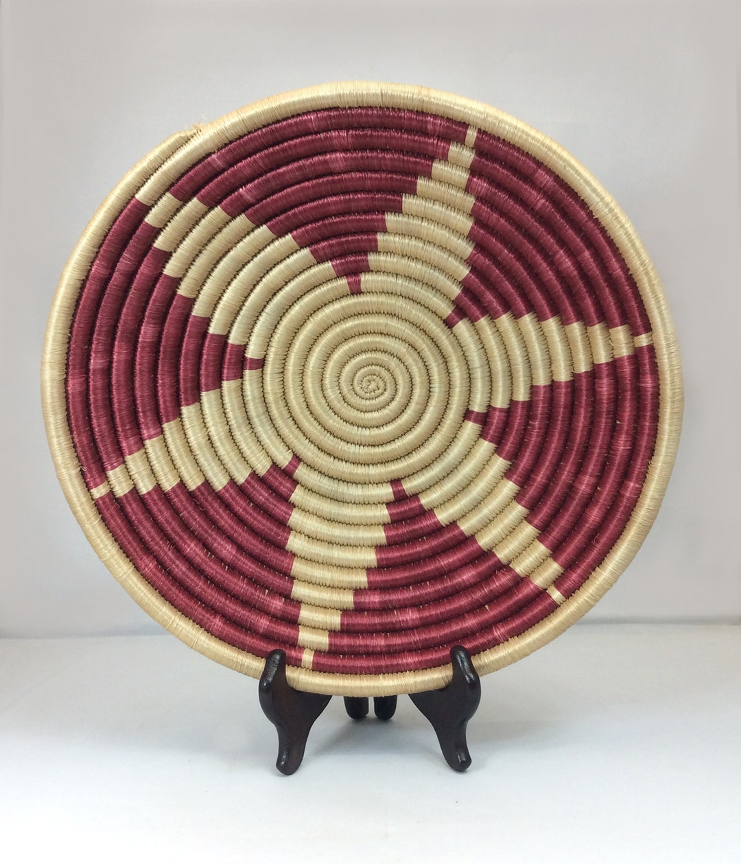 African Wall Basket, Uganda Baskets, African Woven Basket- Dark Red ...
