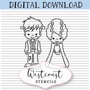 Frankenstein & Bride pyo Stencil paint your own Cookie Stencil DIGITAL File SVG PNG Digital Stencil Download for Cricut Silhouette