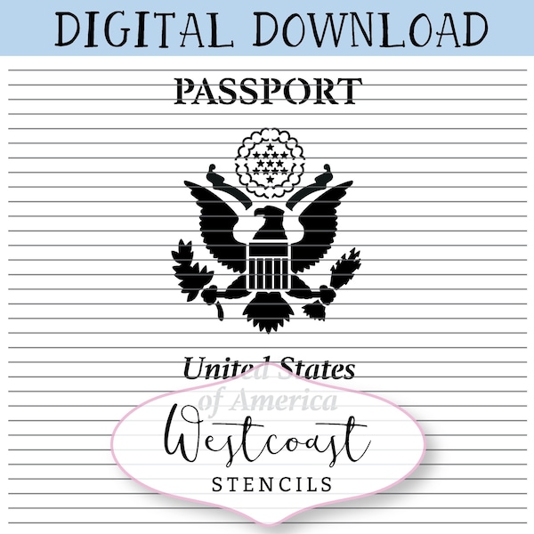 DIGITAL American Passport Stencil, usa, States, Travel, Cookie Stencil, SVG, PNG, Digital Download, Cutting File