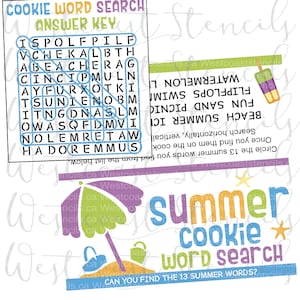 Summer Word Search Style 1 Digital Instant Download Cookie Bag Topper and Solution Packaging Tag Printable pdf png file for printing