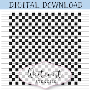 Pode incluir: Um download digital de um estêncil de padrão xadrez preto e branco. O estêncil é perfeito para criar uma variedade de projetos, como decoração de casa, artesanato e muito mais. O estêncil está disponível em formato digital, para que você possa imprimi-lo em casa ou em uma gráfica local.