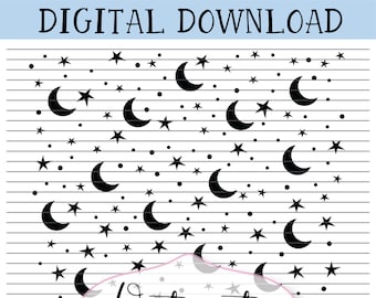 DIGITAL Star and Moon Confetti Stencil, Cookie Stencil, SVG, PNG, Digital Download, Cutting File