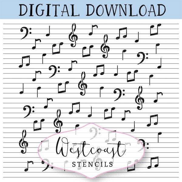 DIGITAL Music Note Background Stencil, Musical, Cookie Stencil, SVG, PNG, Digital Download, Cutting File