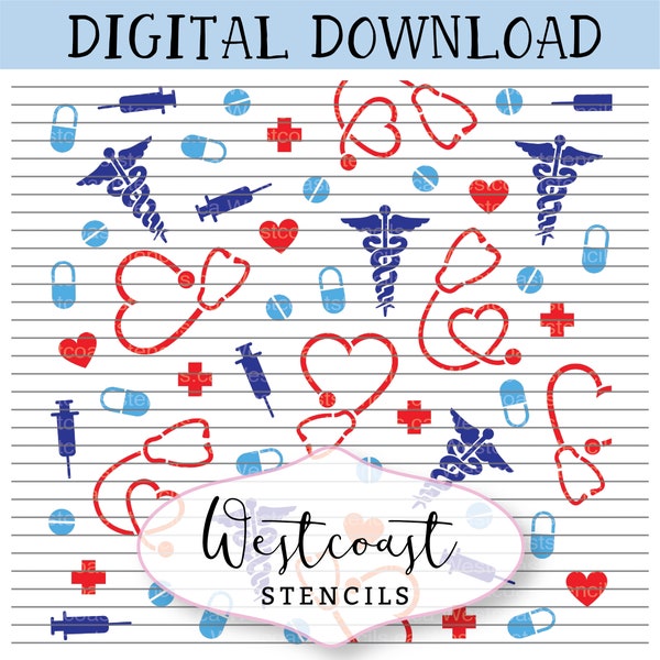 DIGITAL Medical Symbol Background Stencil, Cookie Stencil, SVG, PNG, Digital Download, Cutting File