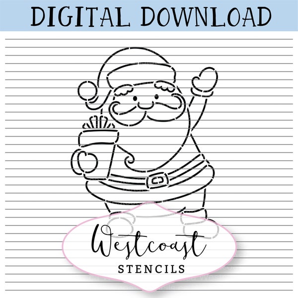 DIGITAL PYO Santa with Gift Stencil, Christmas, Cookie Stencil, svg, png, digital download, cutting file
