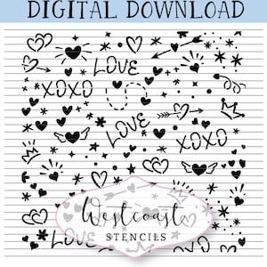 Love Doodle Background Stencil, DIGITAL Download, Cookie, Craft, diy, SVG PNG