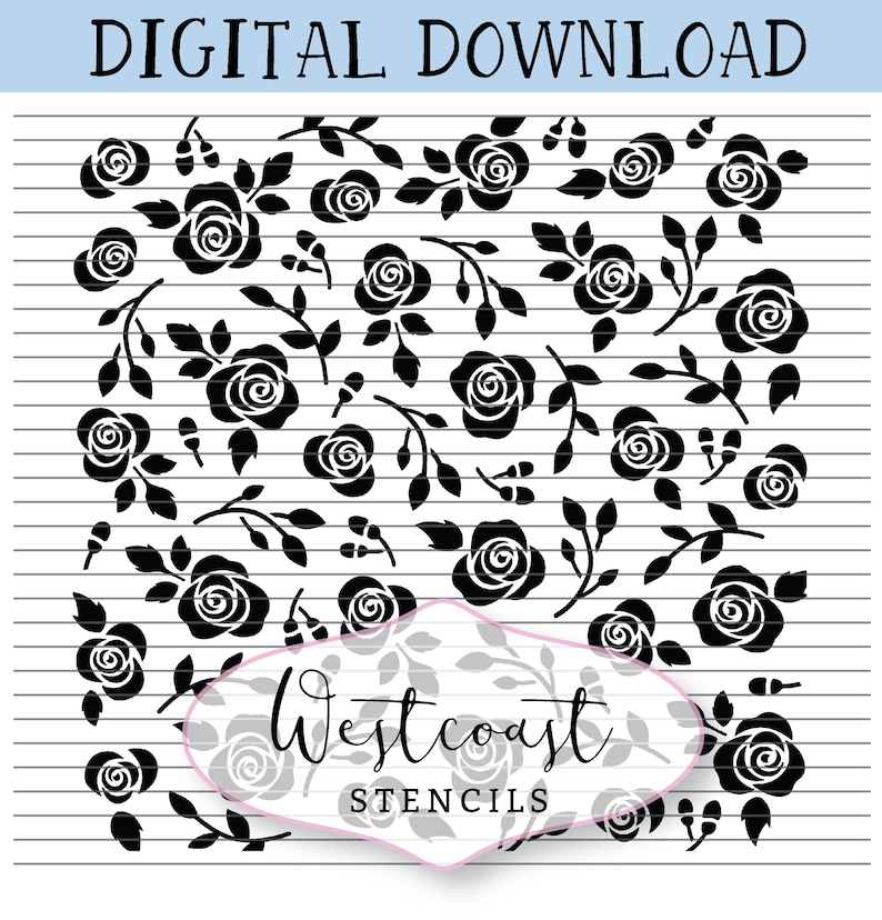Rose Pattern Stencil Roses Flowers Floral Cookie Stencil DIGITAL File ...