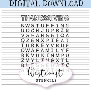 Thanksgiving Word Search Stencil Cookie Stencil DIGITAL File SVG PNG Digital Stencil Download for Cricut Silhouette Laser Cutter