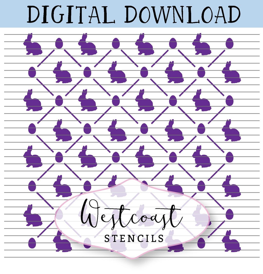 Rabbit Grid Pattern Bunny Grid Stencil, Easter, Instant DIGITAL Download, Cookie, Craft ...