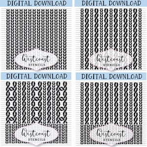 Pacote de moldes para tricô, tricô com tranças, decoração de biscoitos, artesanato, faça você mesmo, download digital, SVG, PNG