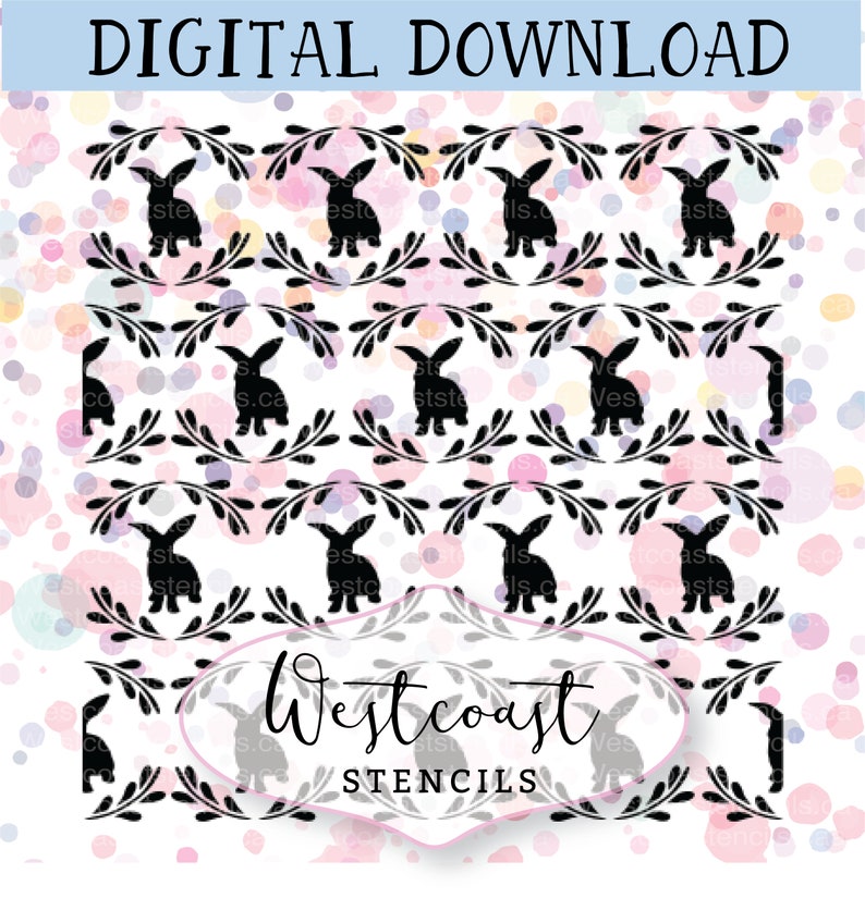 Download Digital Easter Bunny And Fern Background Stencil Digital Download Png Svg Cutting File Cookie Stencil Decorating Supplies Craft Supplies Tools