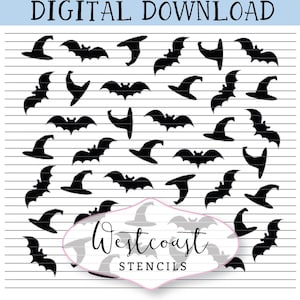 Hats and Bats Pattern Stencil Cookie Stencil DIGITAL File SVG PNG Digital Stencil Download for Cricut Silhouette Laser Cutter