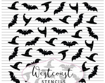 Hats and Bats Pattern Stencil Cookie Stencil DIGITAL File SVG PNG Digital Stencil Download for Cricut Silhouette Laser Cutter