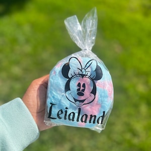 Sacs en cellophane rétro personnalisés avec prénom Minnie pour anniversaire sur le thème de Disneyland