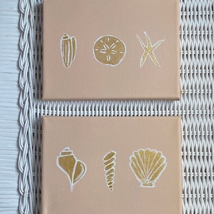 Seashells Painting, Sea Creature and Beach Canvas Wall Art, Set of 2