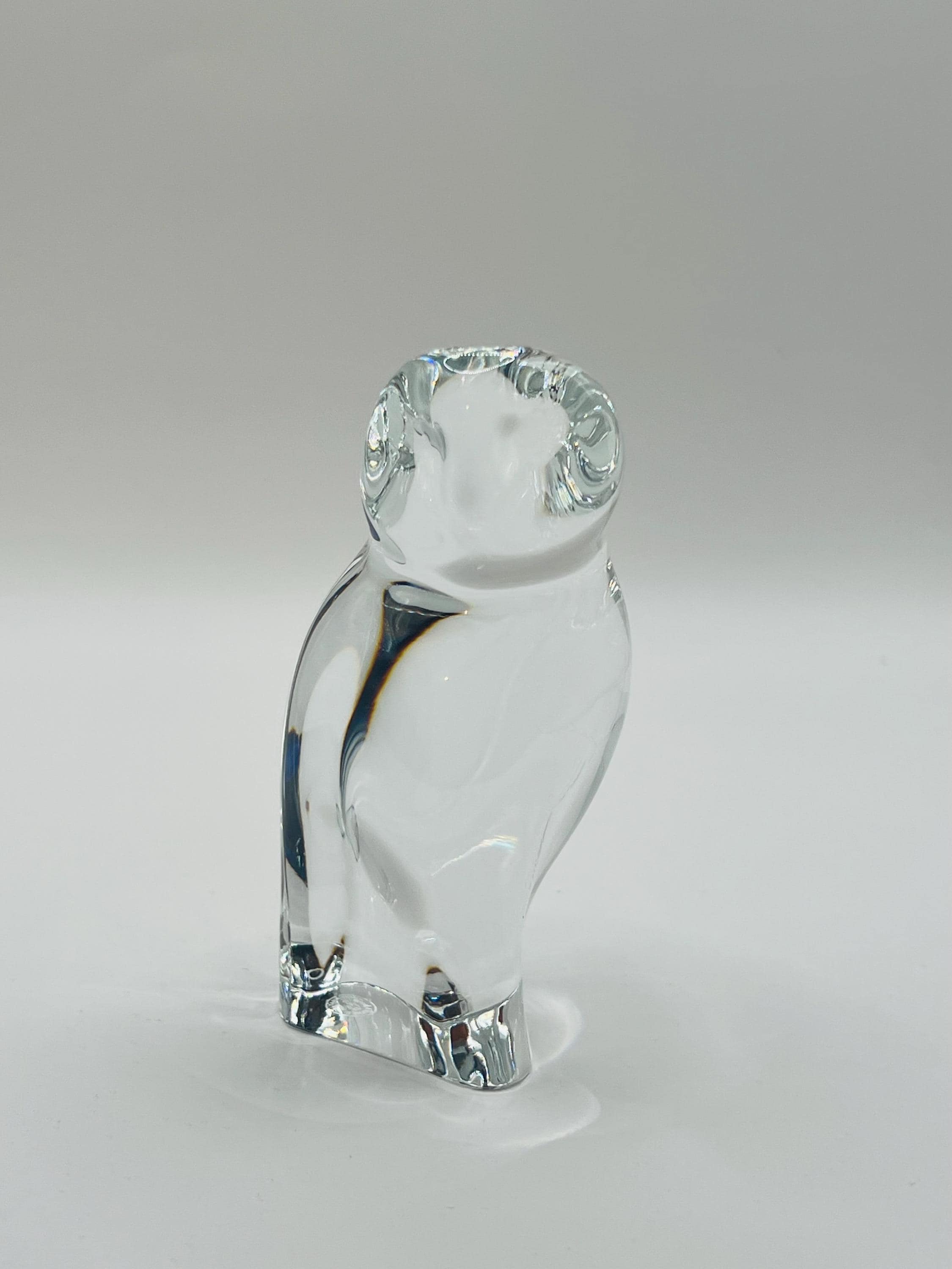 Baccarat France Crystal Owl Figurine • Art Deco Lead Glass Paperweight